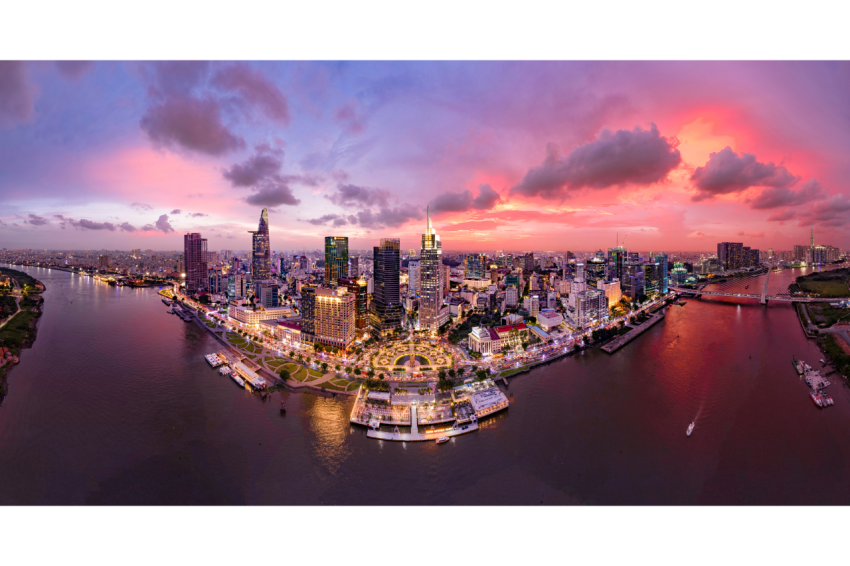 Sunset on Saigon riverside, Ho Chi Minh city Vietnam