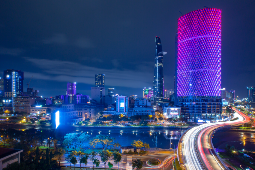 Sai Gon One Tower with decorative light at night